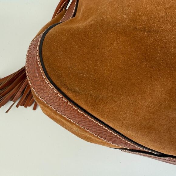 Lancel Paris Suede Bucket Bag Tassel Brown Shoulder Purse Old Money Luxe MCM - Picture 13 of 16